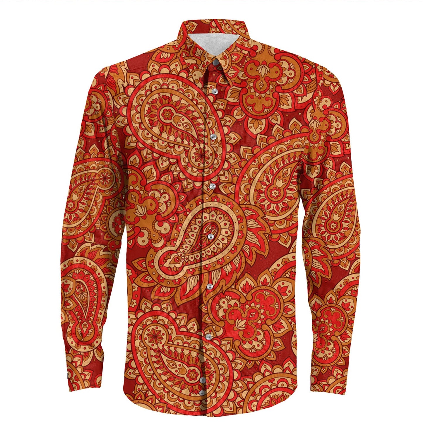 Shirt Paisley Bandana Pattern Seamless Long Sleeve Button Shirt
