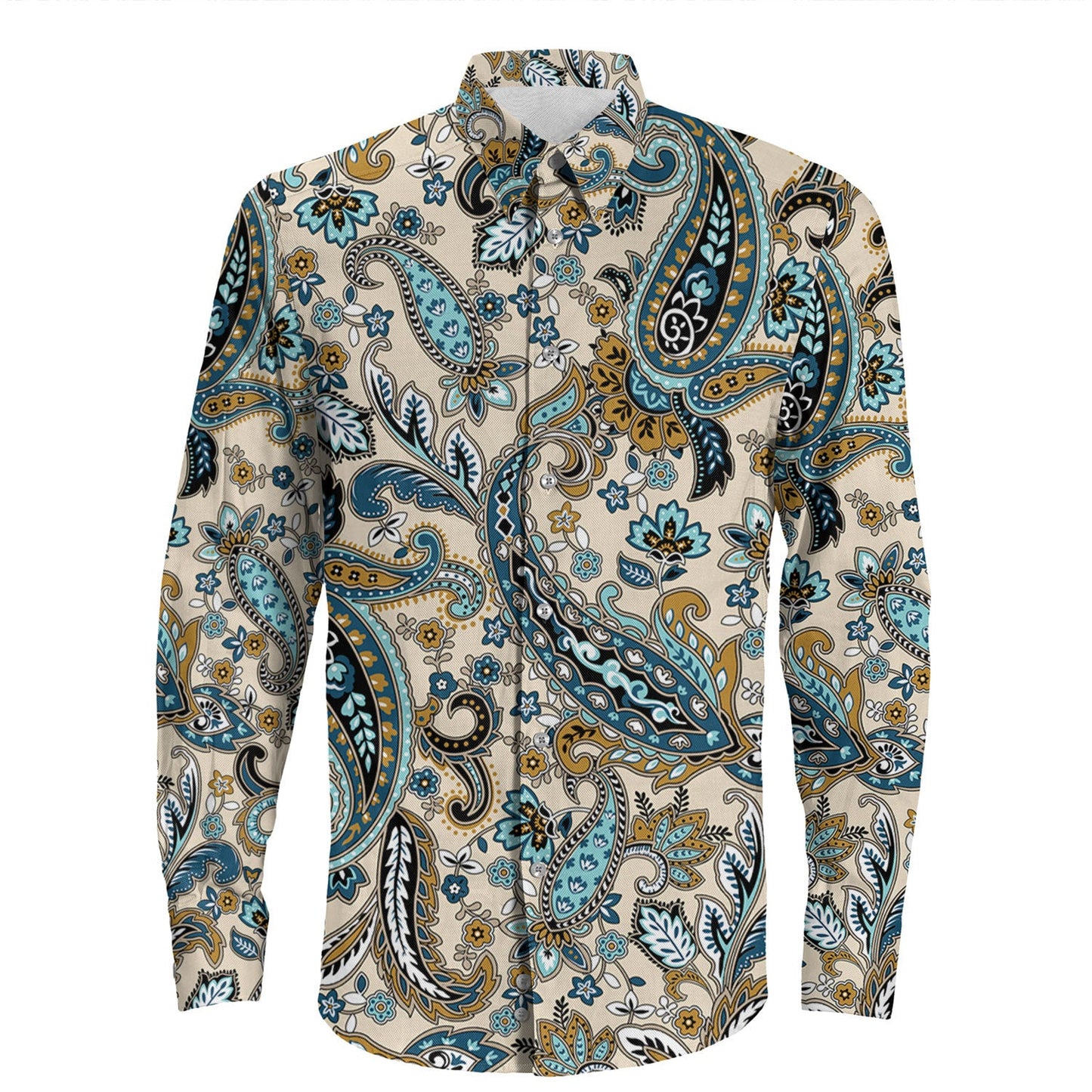 Shirt Paisley Bandana Pattern Seamless Long Sleeve Button Shirt