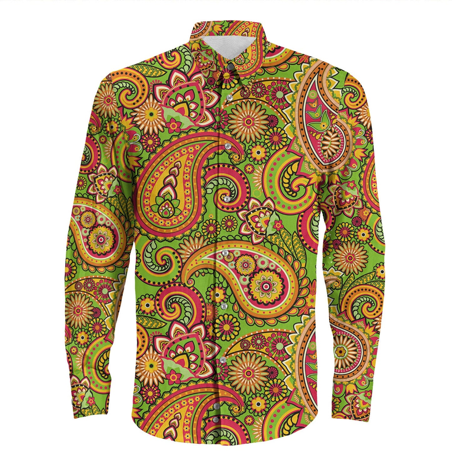 Shirt Paisley Bandana Pattern Seamless Long Sleeve Button Shirt