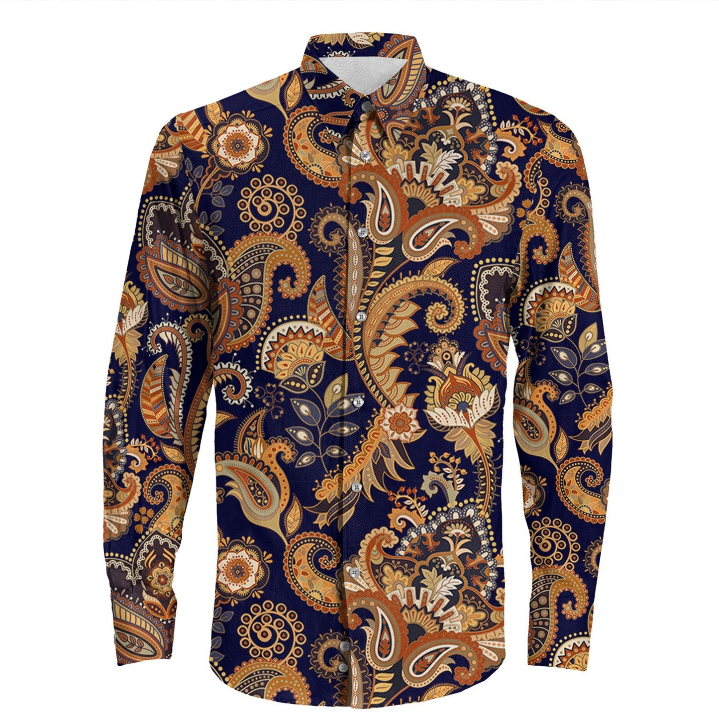 Shirt Paisley Bandana Pattern Seamless Long Sleeve Button Shirt