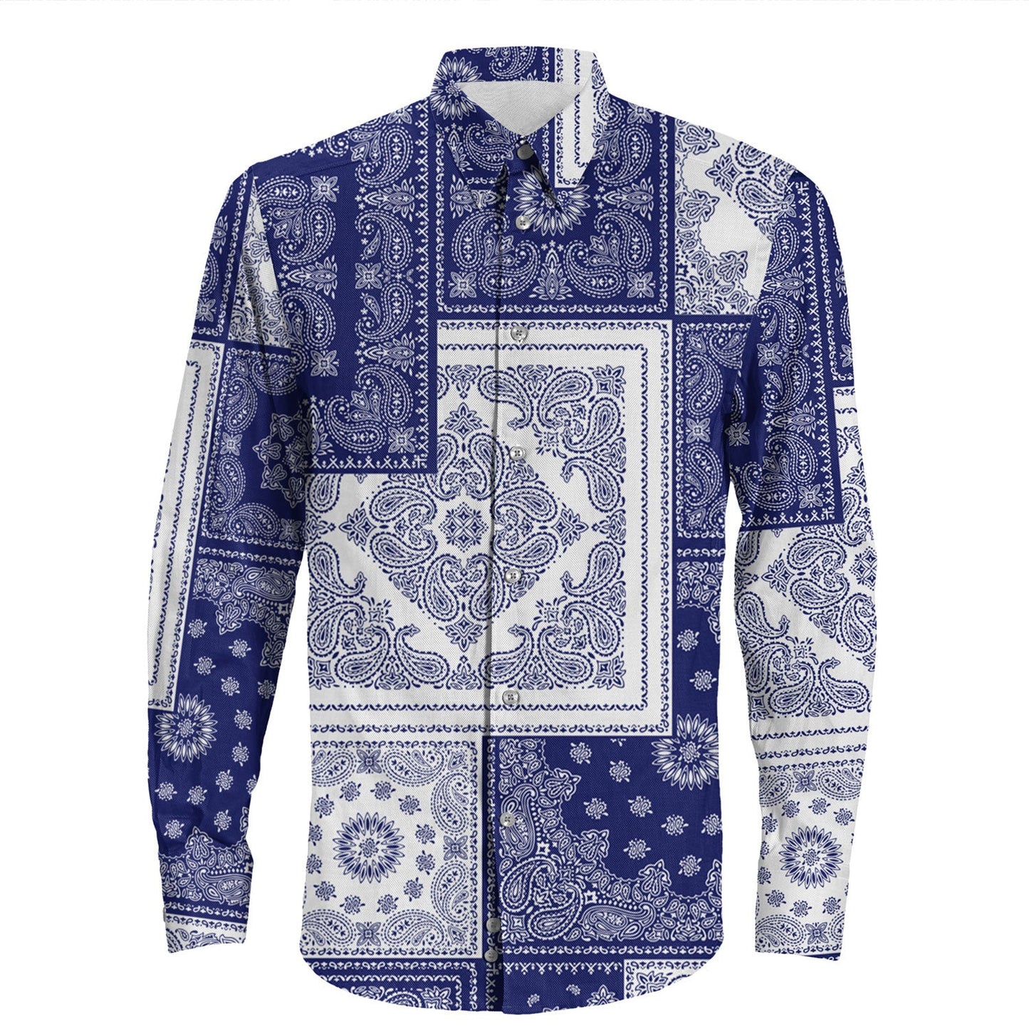 Shirt Paisley Bandana Pattern Seamless Long Sleeve Button Shirt