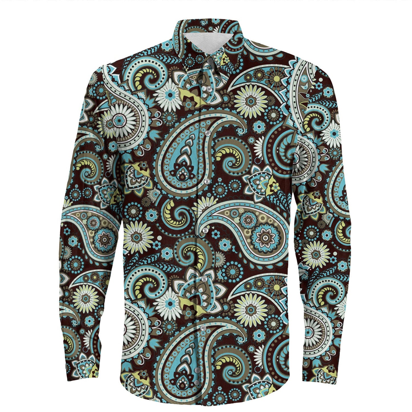 Shirt Paisley Bandana Pattern Seamless Long Sleeve Button Shirt