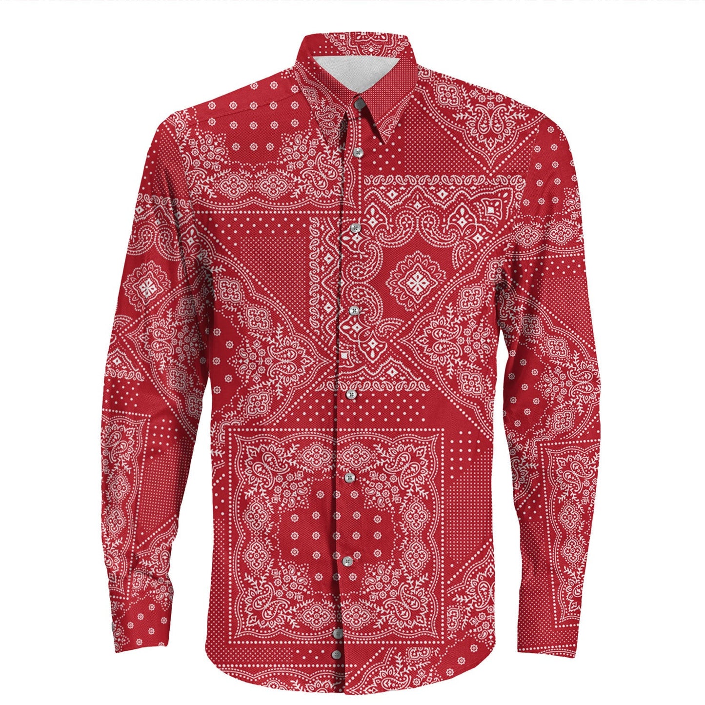 Shirt Paisley Bandana Pattern Seamless Long Sleeve Button Shirt