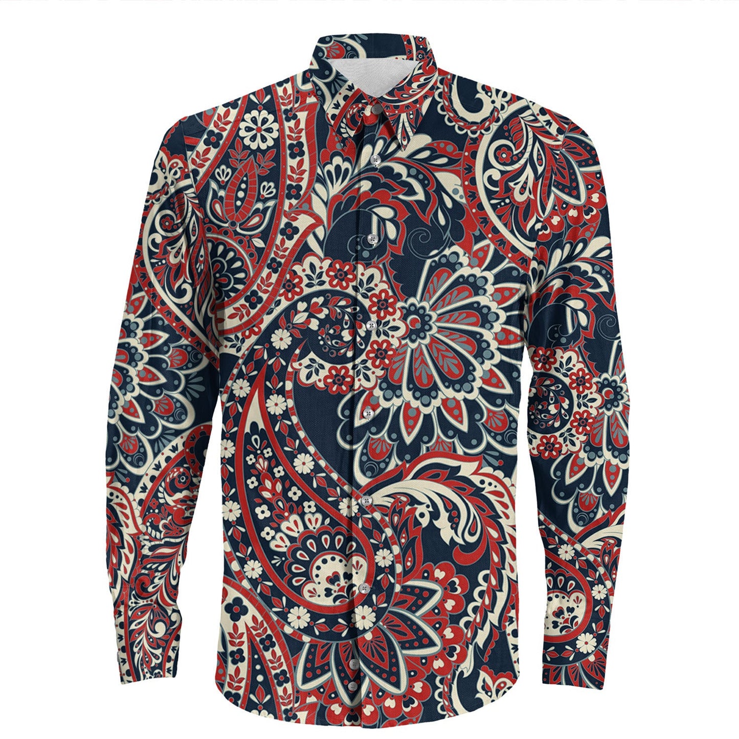 Shirt Paisley Bandana Pattern Seamless Long Sleeve Button Shirt