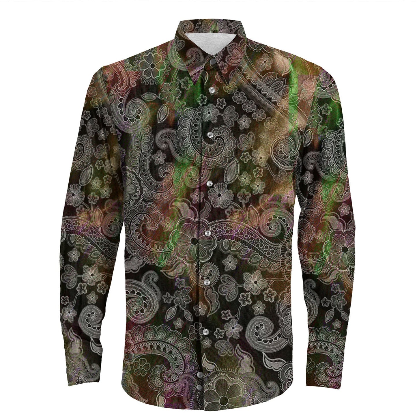 Shirt Paisley Bandana Pattern Seamless Long Sleeve Button Shirt