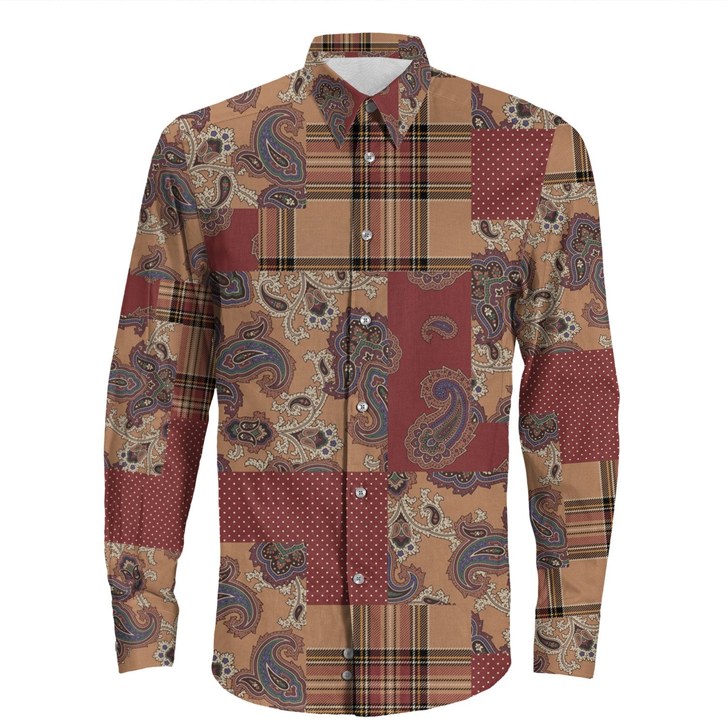 Shirt Paisley Bandana Pattern Seamless Long Sleeve Button Shirt