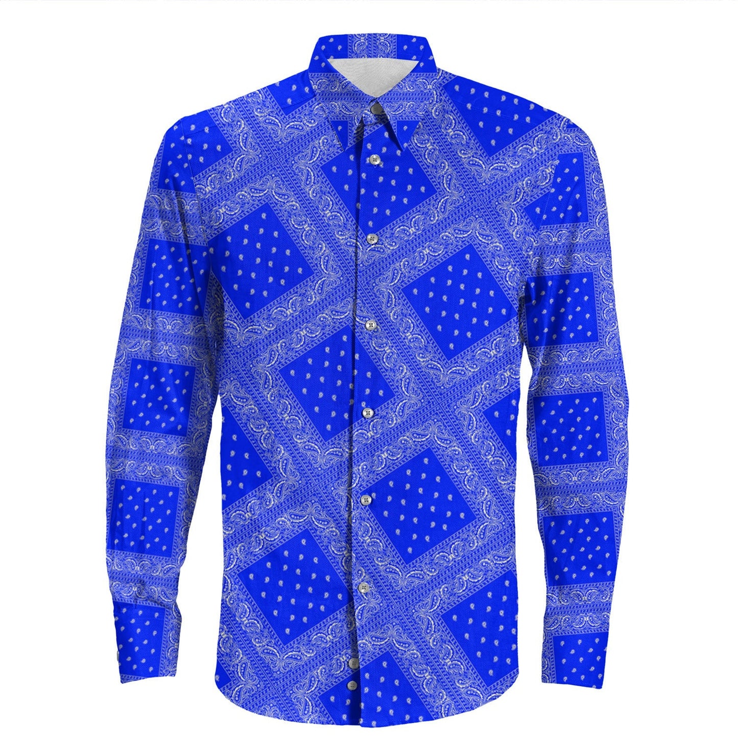 Shirt Paisley Bandana Pattern Seamless Blue Long Sleeve Button Shirt