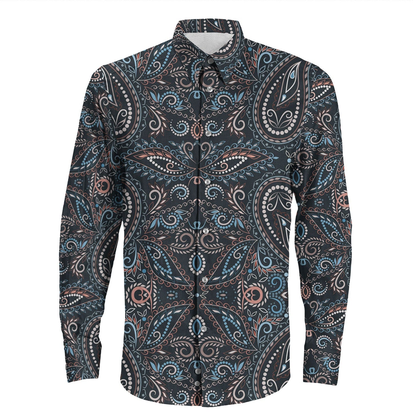 Shirt Paisley Bandana Pattern Seamless Long Sleeve Button Shirt