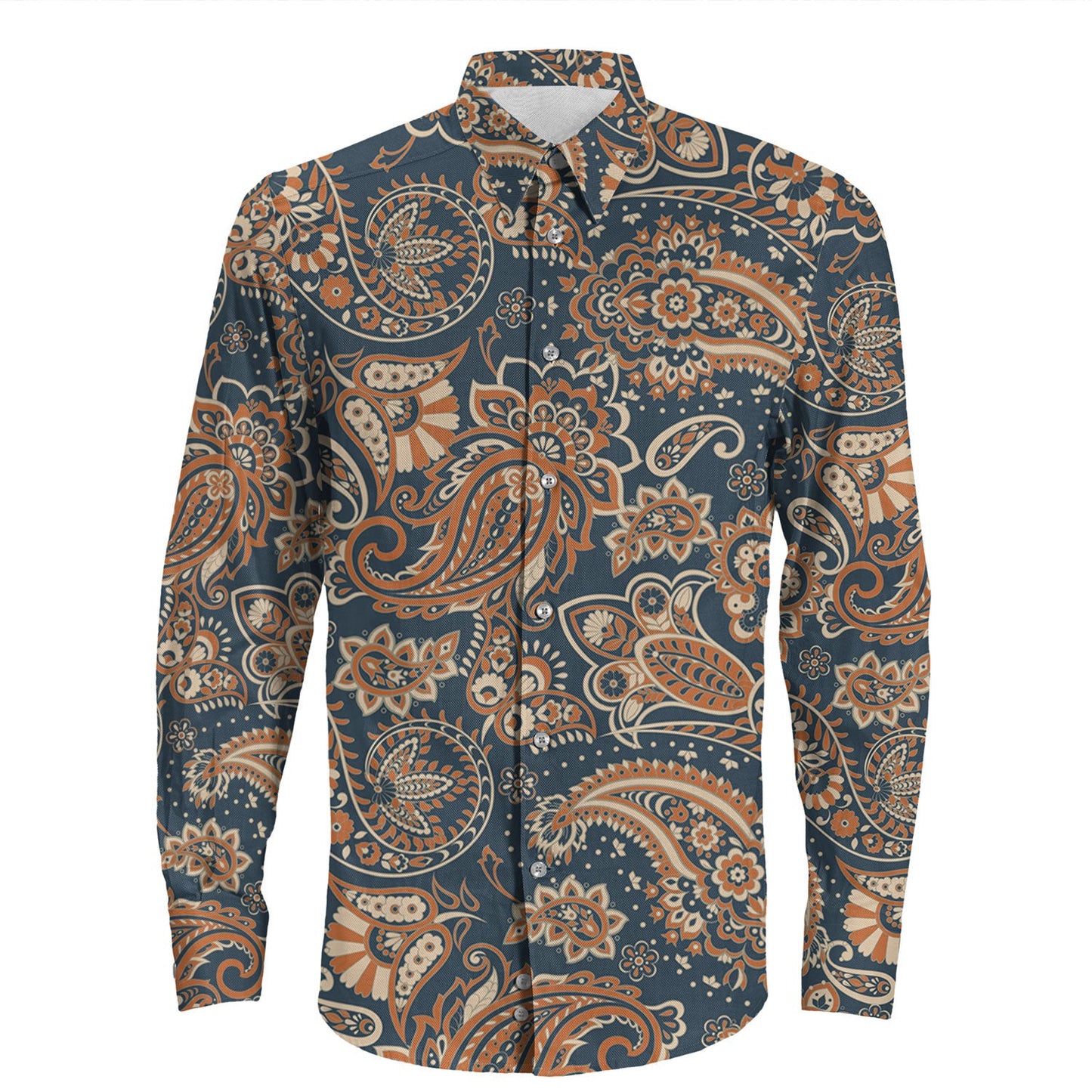 Shirt Paisley Bandana Pattern Seamless Long Sleeve Button Shirt