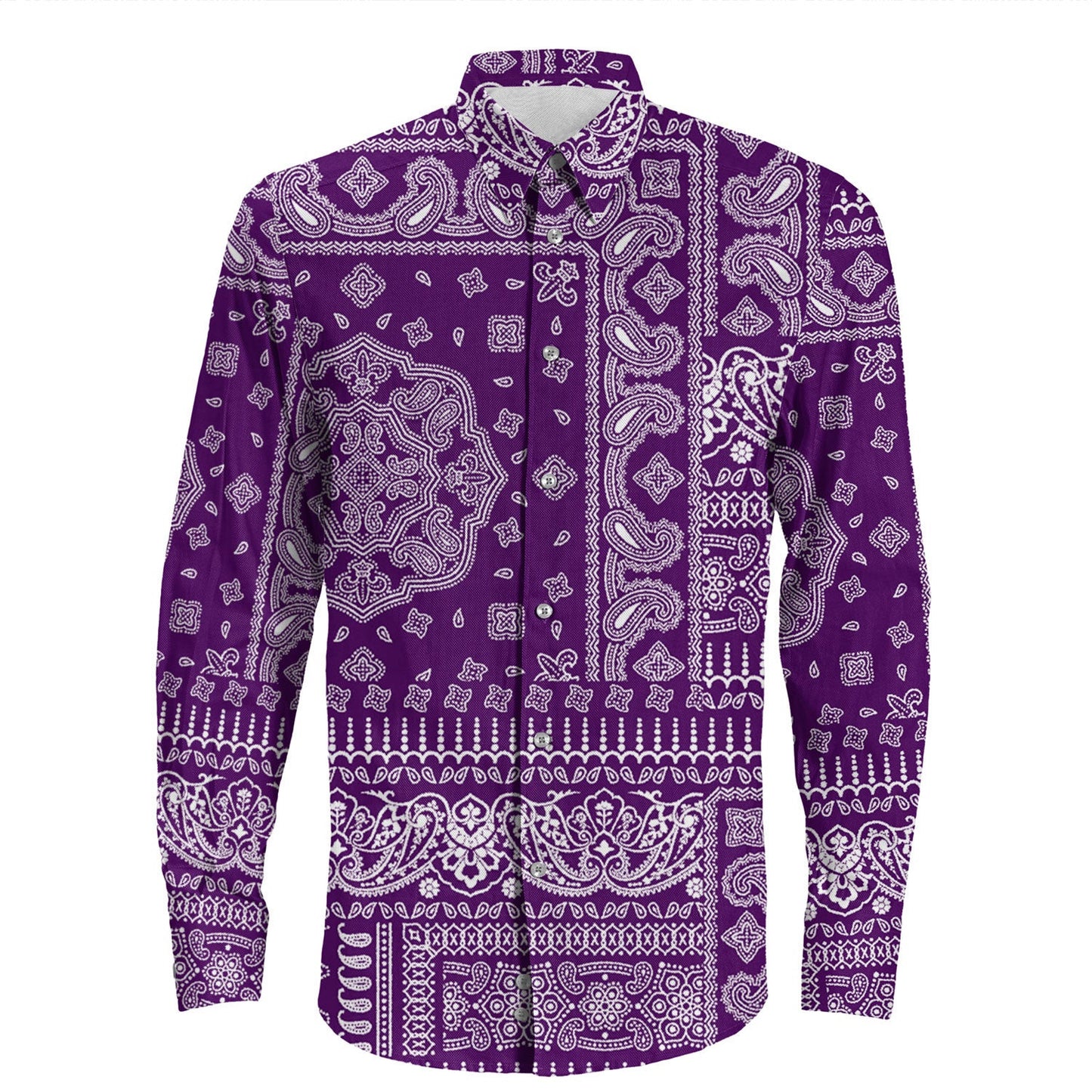 Shirt Paisley Bandana Pattern Seamless Long Sleeve Button Shirt