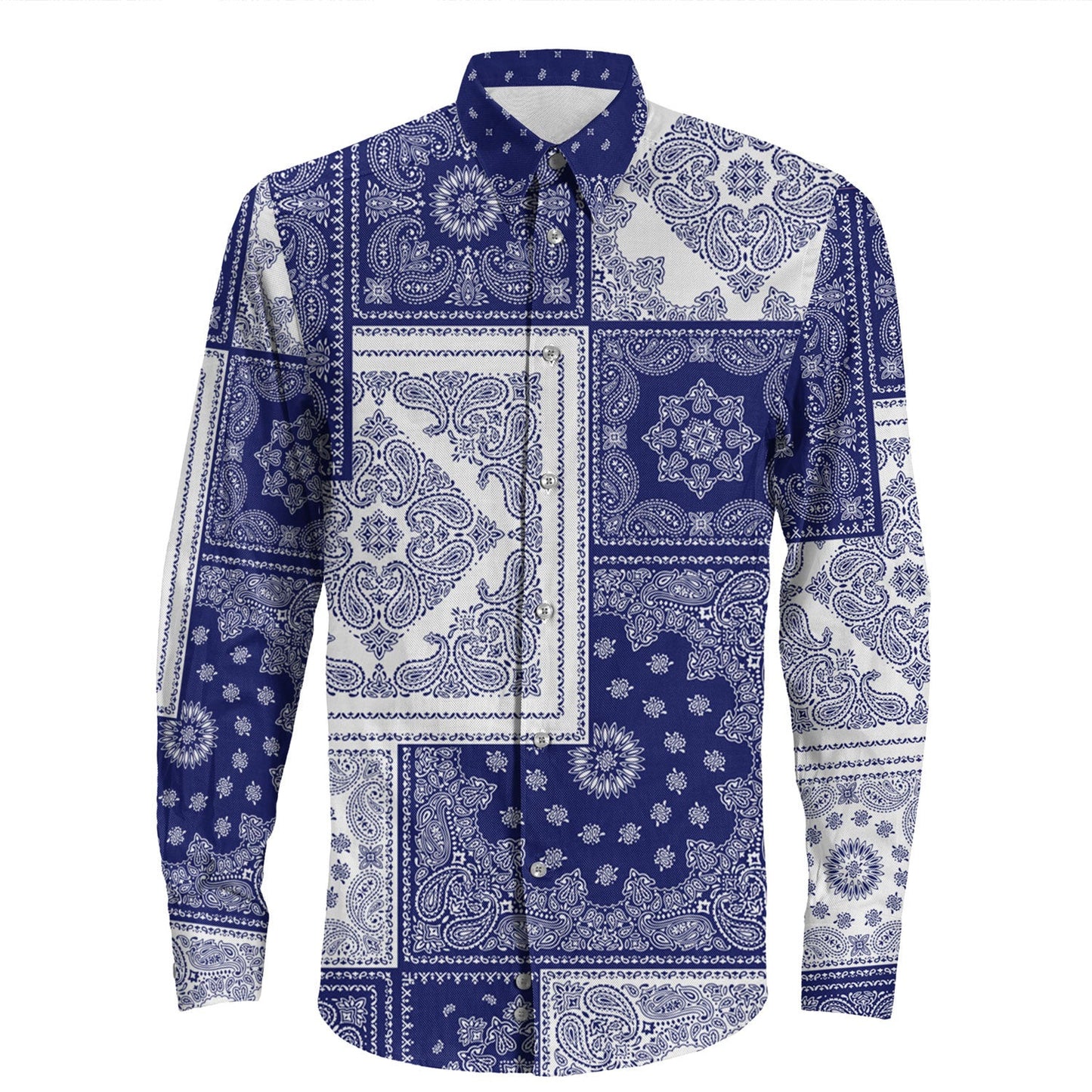 Shirt Paisley Bandana Pattern Seamless Long Sleeve Button Shirt