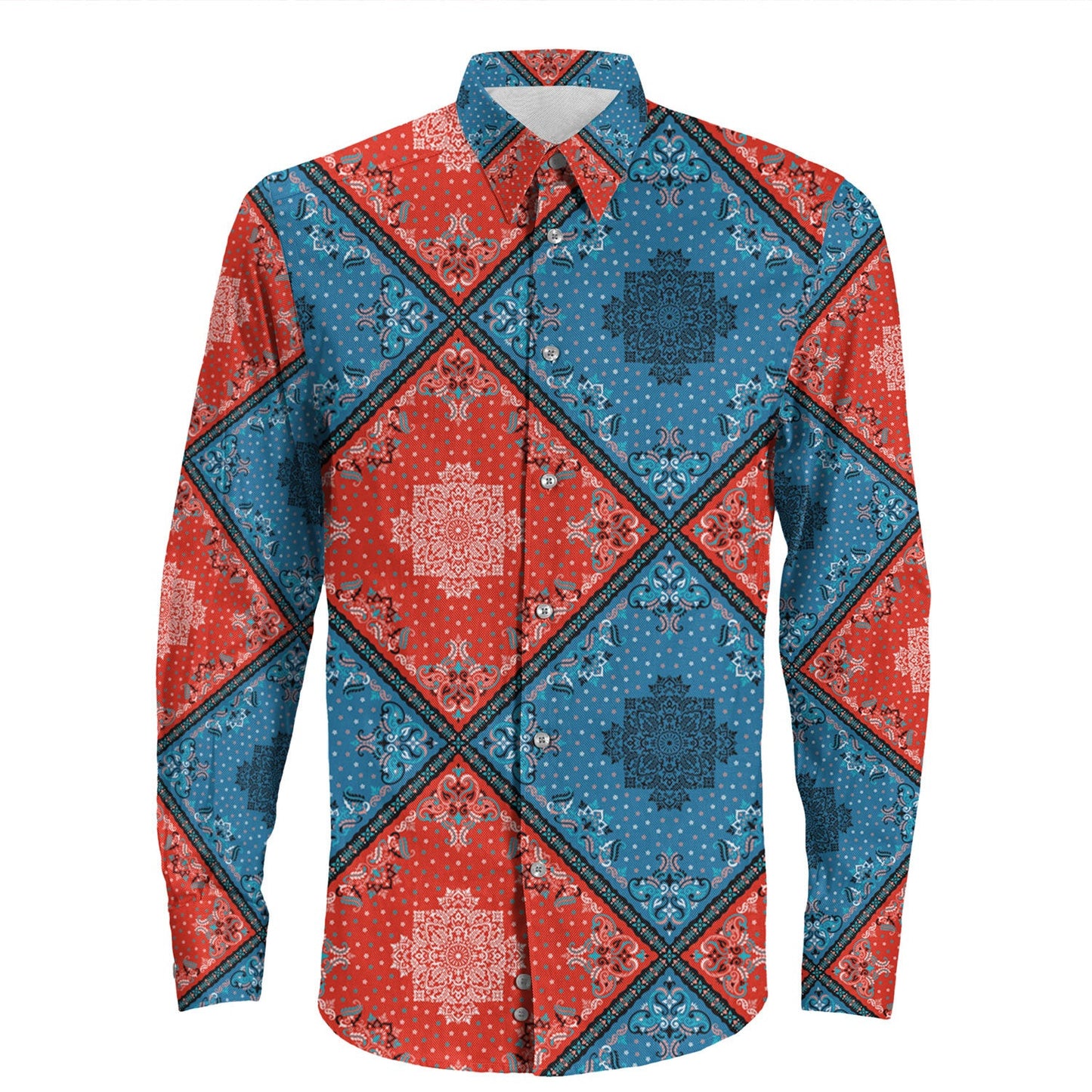 Shirt Paisley Bandana Pattern Seamless Long Sleeve Button Shirt