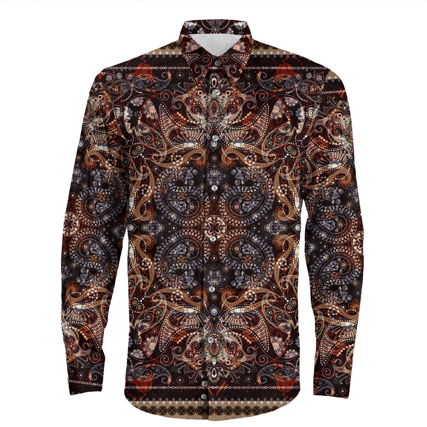 Shirt Paisley Bandana Pattern Seamless Long Sleeve Button Shirt