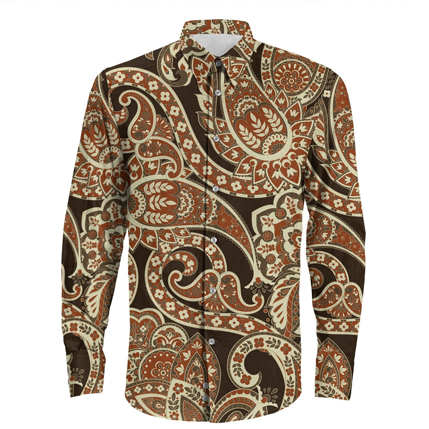 Shirt Paisley Bandana Pattern Seamless Long Sleeve Button Shirt