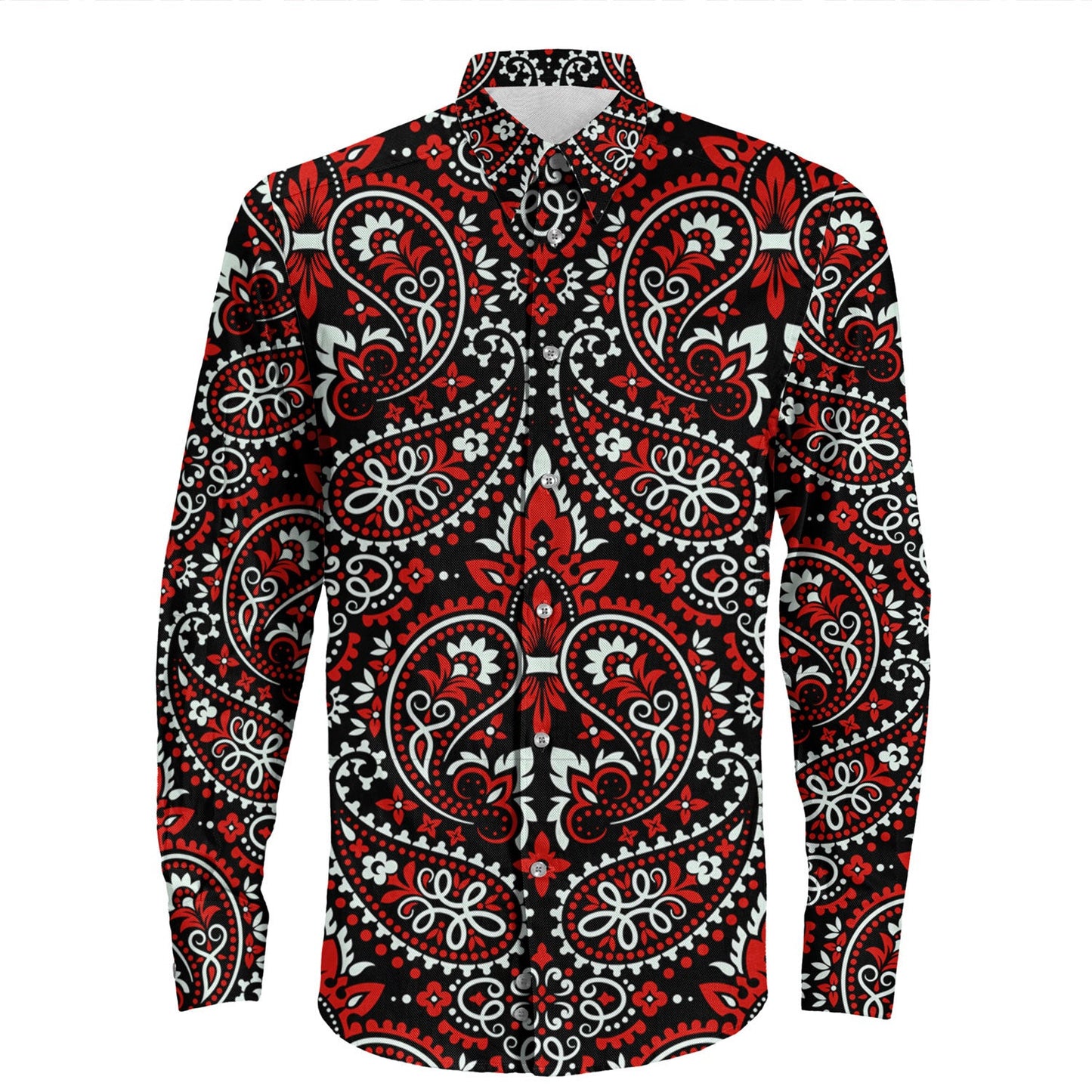 Shirt Paisley Bandana Pattern Seamless Long Sleeve Button Shirt