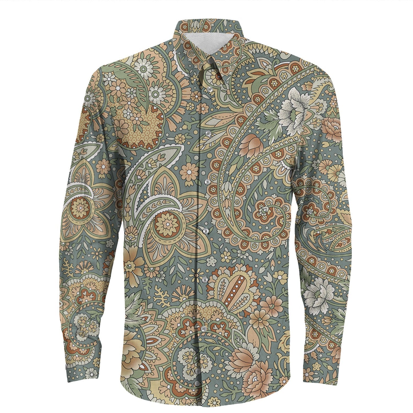 Shirt Paisley Bandana Pattern Seamless Long Sleeve Button Shirt