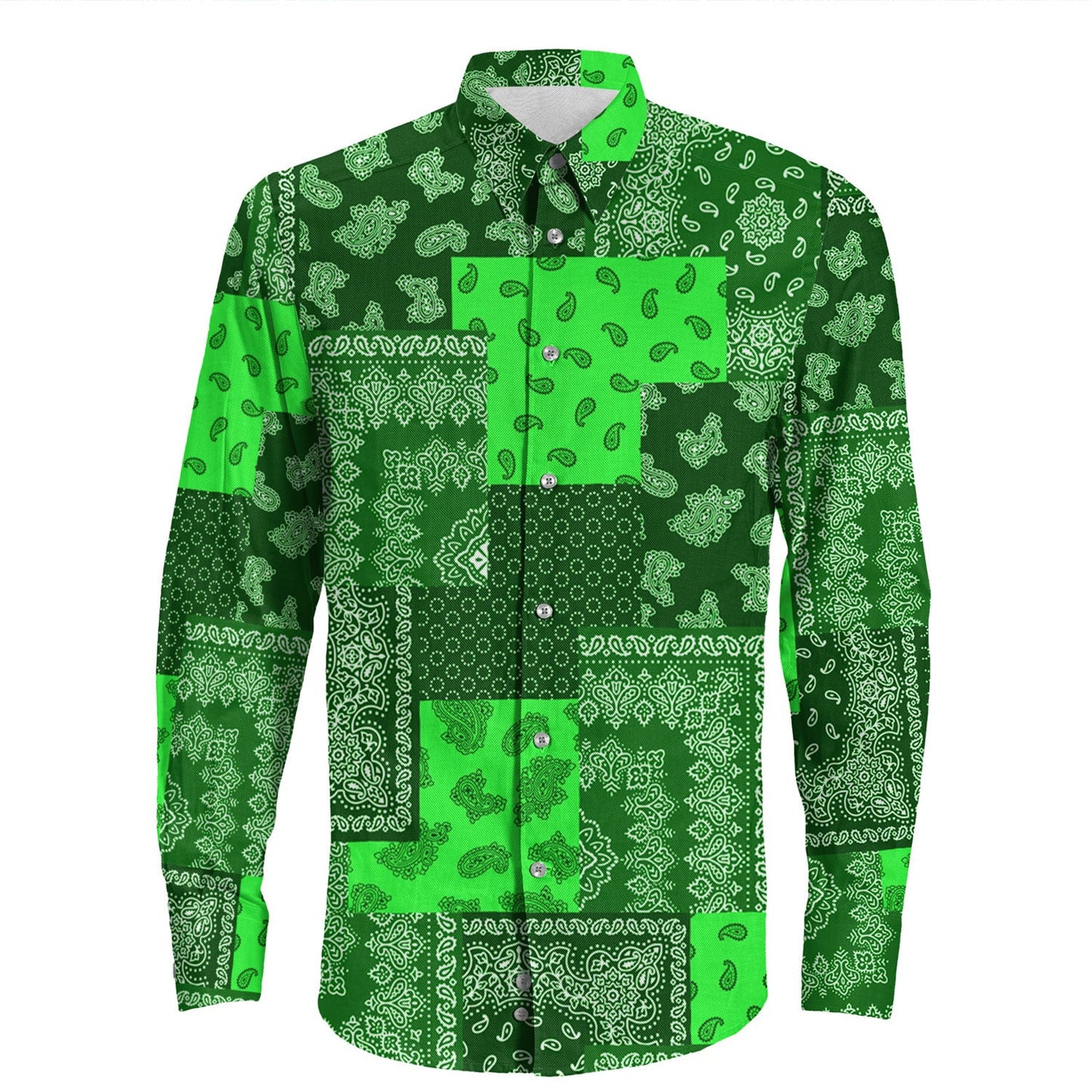 Shirt Paisley Bandana Pattern Seamless Green Long Sleeve Button Shirt