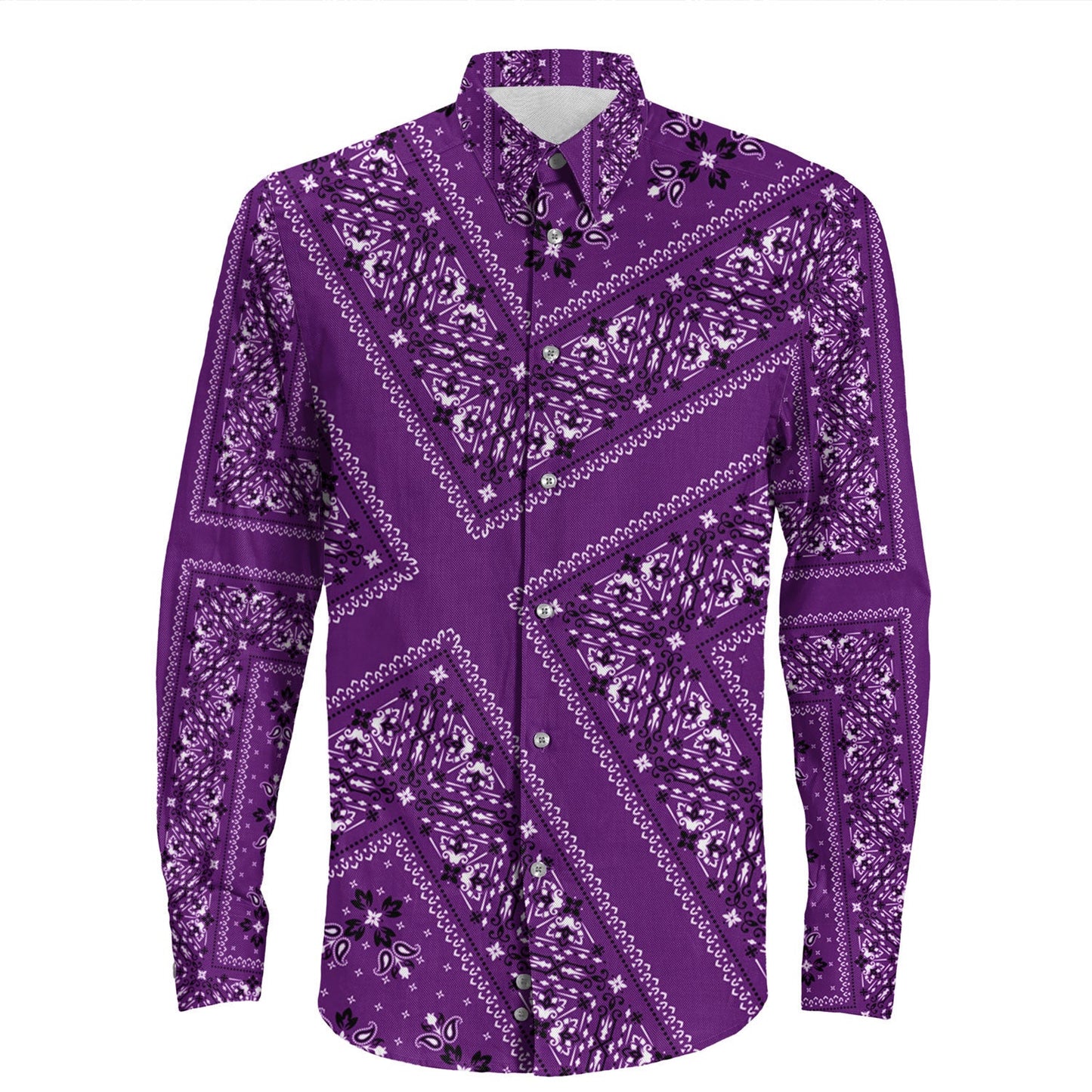 Shirt Paisley Bandana Pattern Seamless Long Sleeve Button Shirt