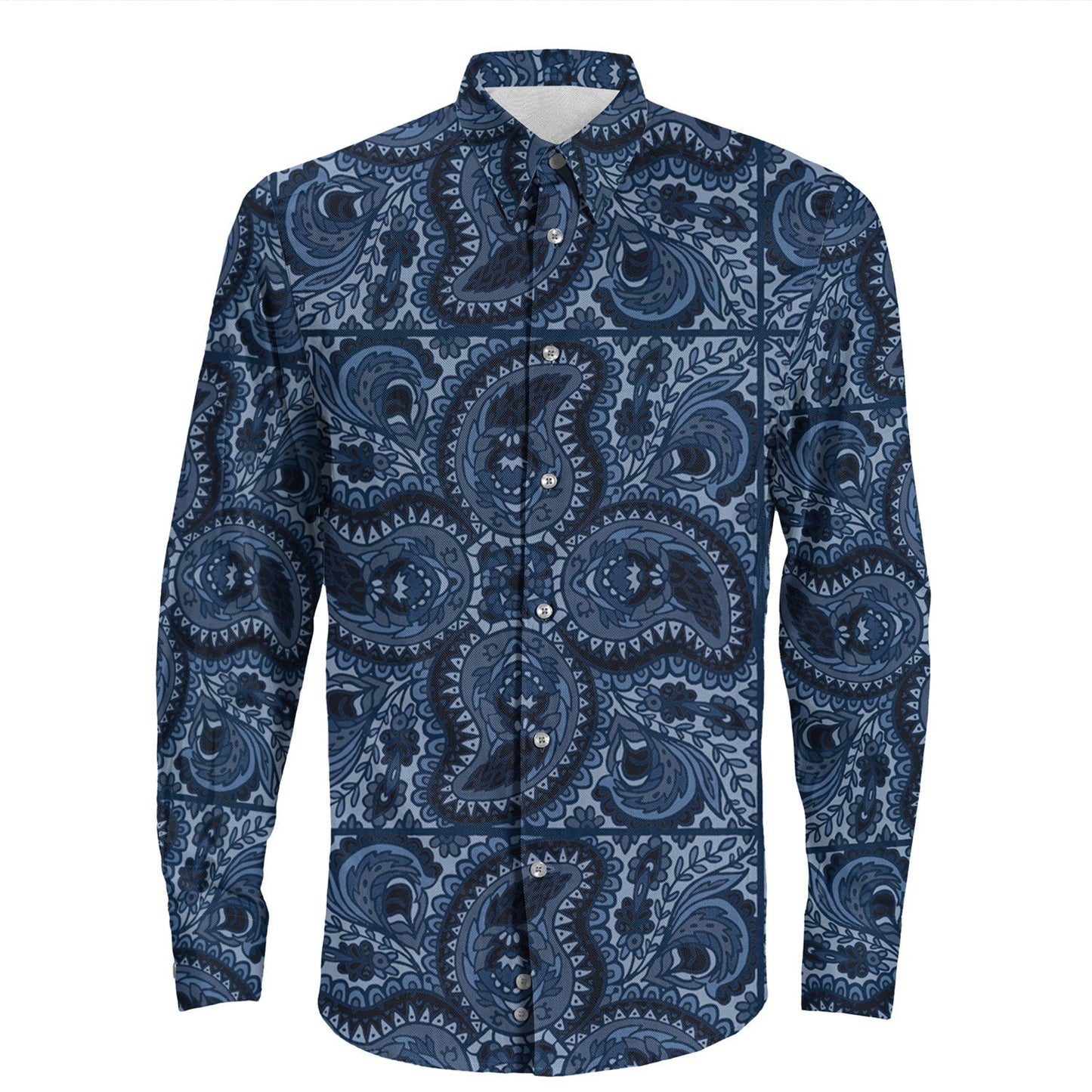 Shirt Paisley Bandana Pattern Seamless Long Sleeve Button Shirt