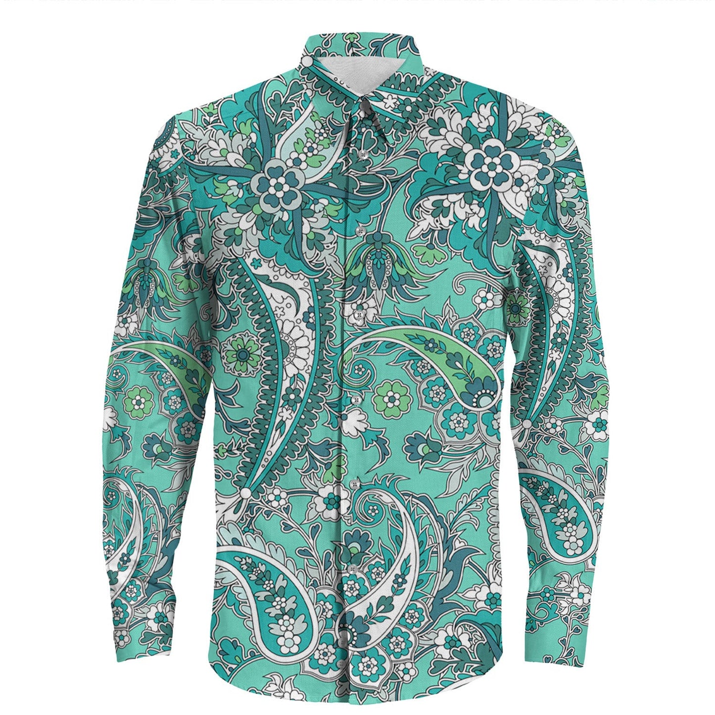 Shirt Paisley Bandana Pattern Seamless Long Sleeve Button Shirt