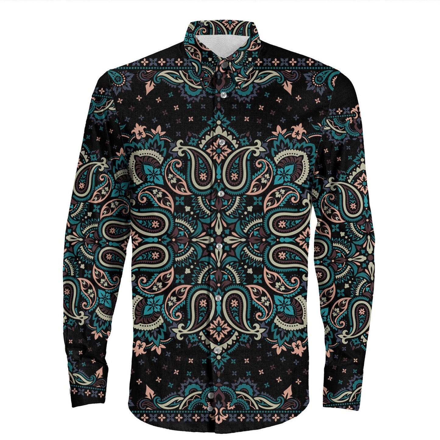 Shirt Paisley Bandana Pattern Seamless Long Sleeve Button Shirt