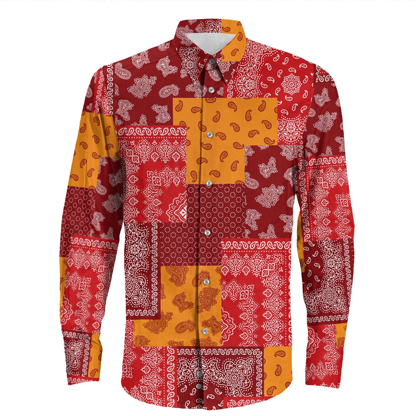 Shirt Paisley Bandana Pattern Seamless Long Sleeve Button Shirt