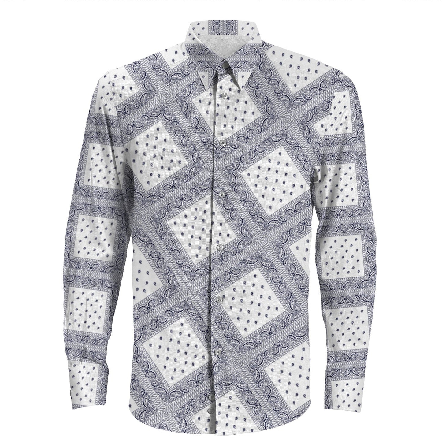 Shirt Paisley Bandana Pattern Seamless Long Sleeve Button Shirt