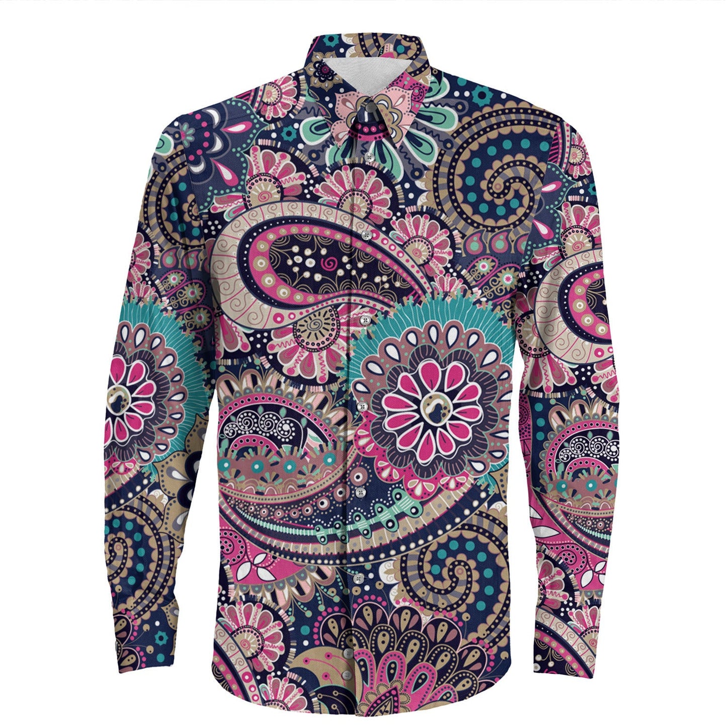Shirt Paisley Bandana Pattern Seamless Long Sleeve Button Shirt