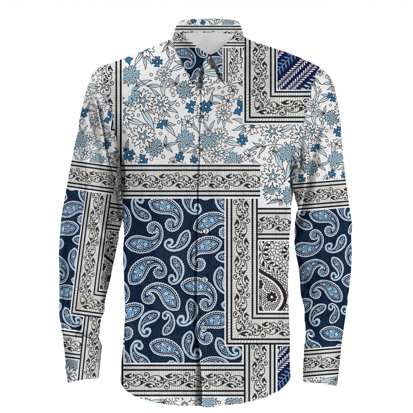 Shirt Paisley Bandana Pattern Seamless Long Sleeve Button Shirt