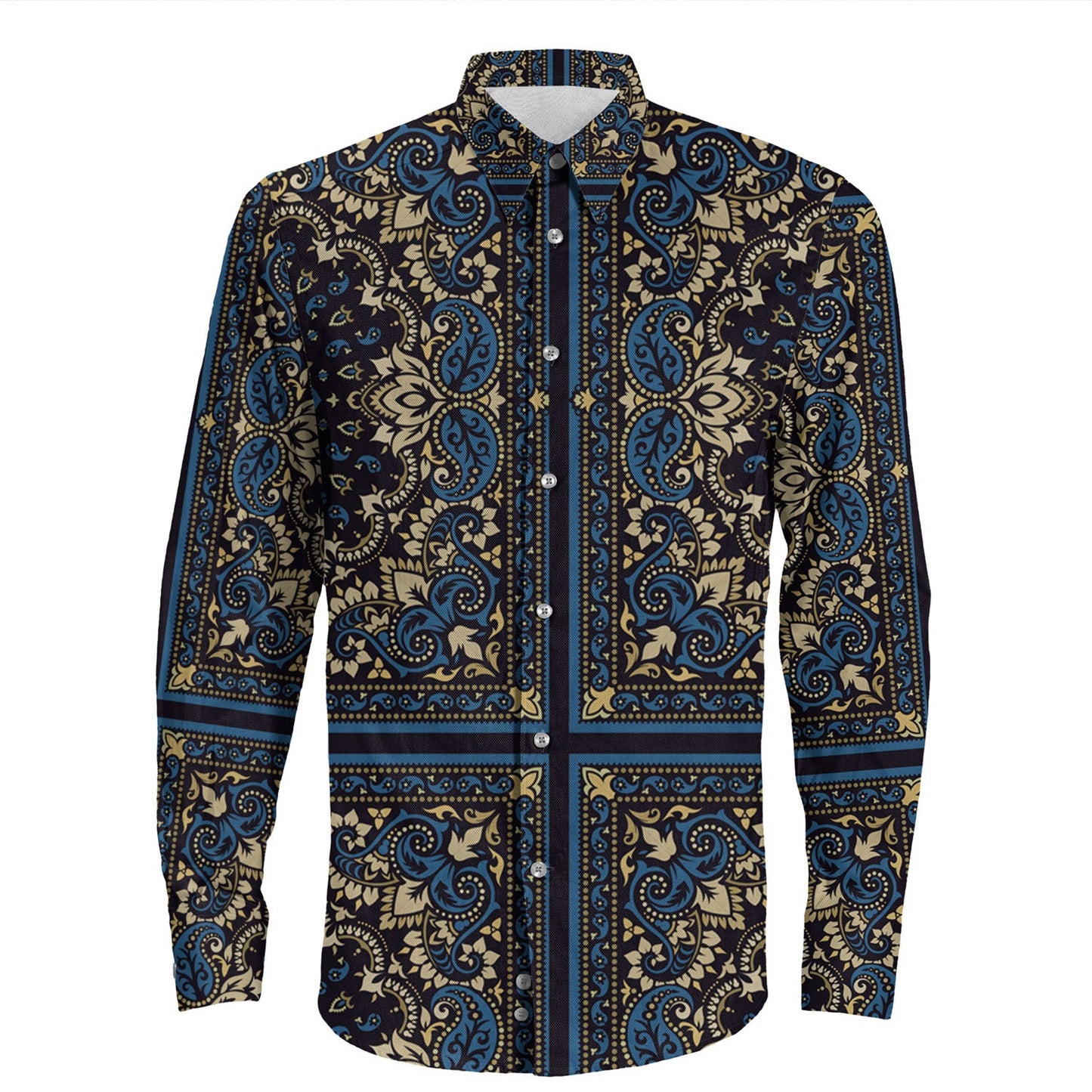 Shirt Paisley Bandana Pattern Seamless Long Sleeve Button Shirt
