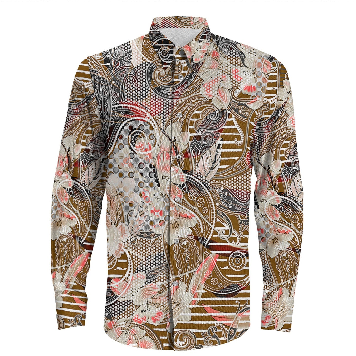 Shirt Paisley Bandana Pattern Seamless Long Sleeve Button Shirt