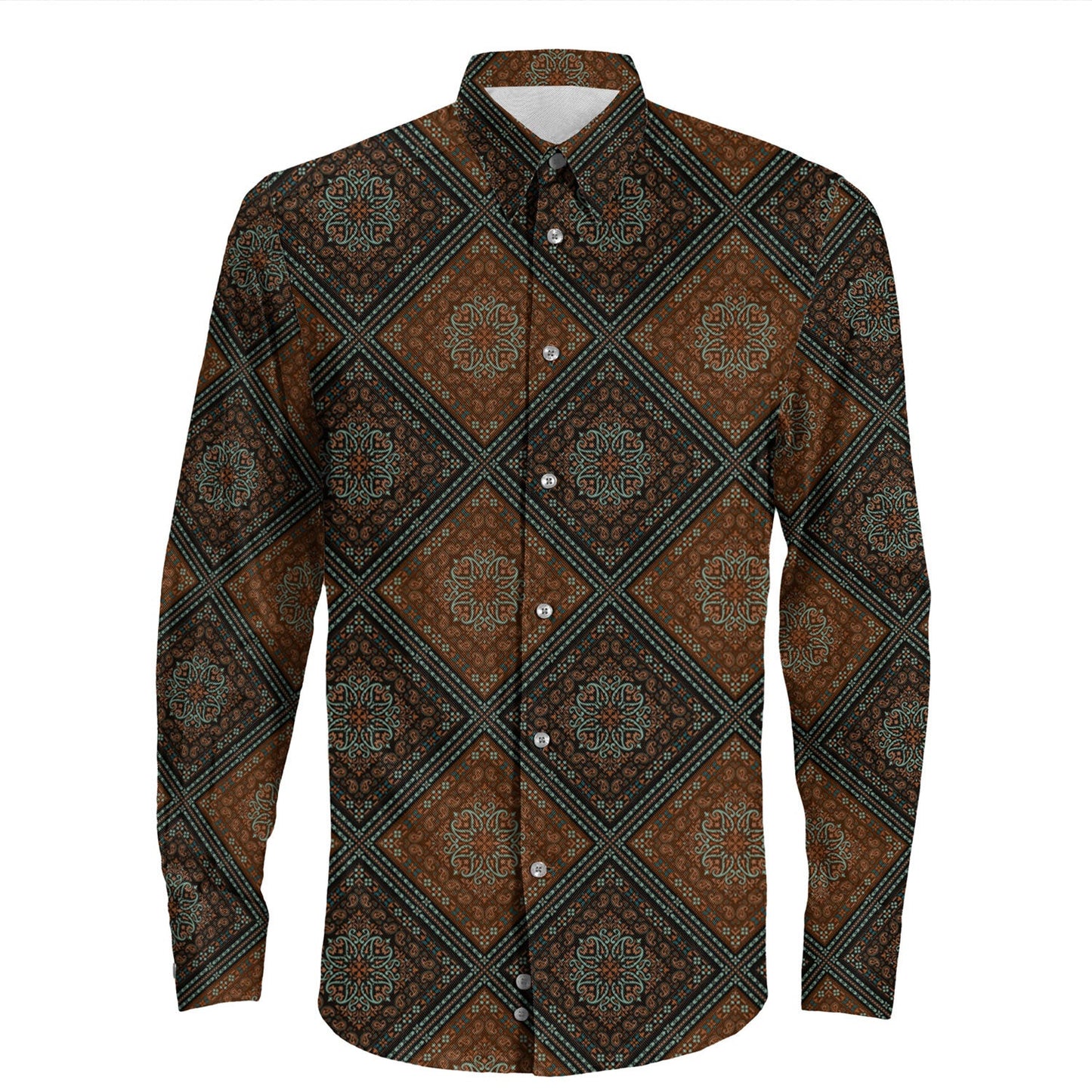 Shirt Paisley Bandana Pattern Seamless Long Sleeve Button Shirt