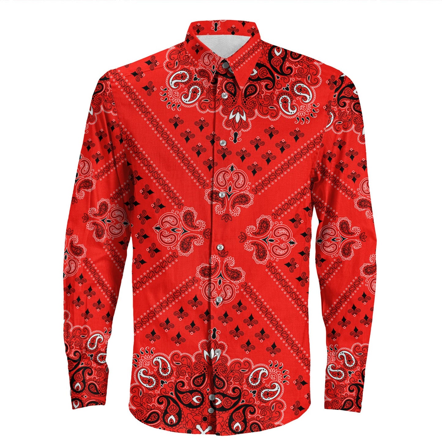 Shirt Paisley Bandana Pattern Seamless Long Sleeve Button Shirt