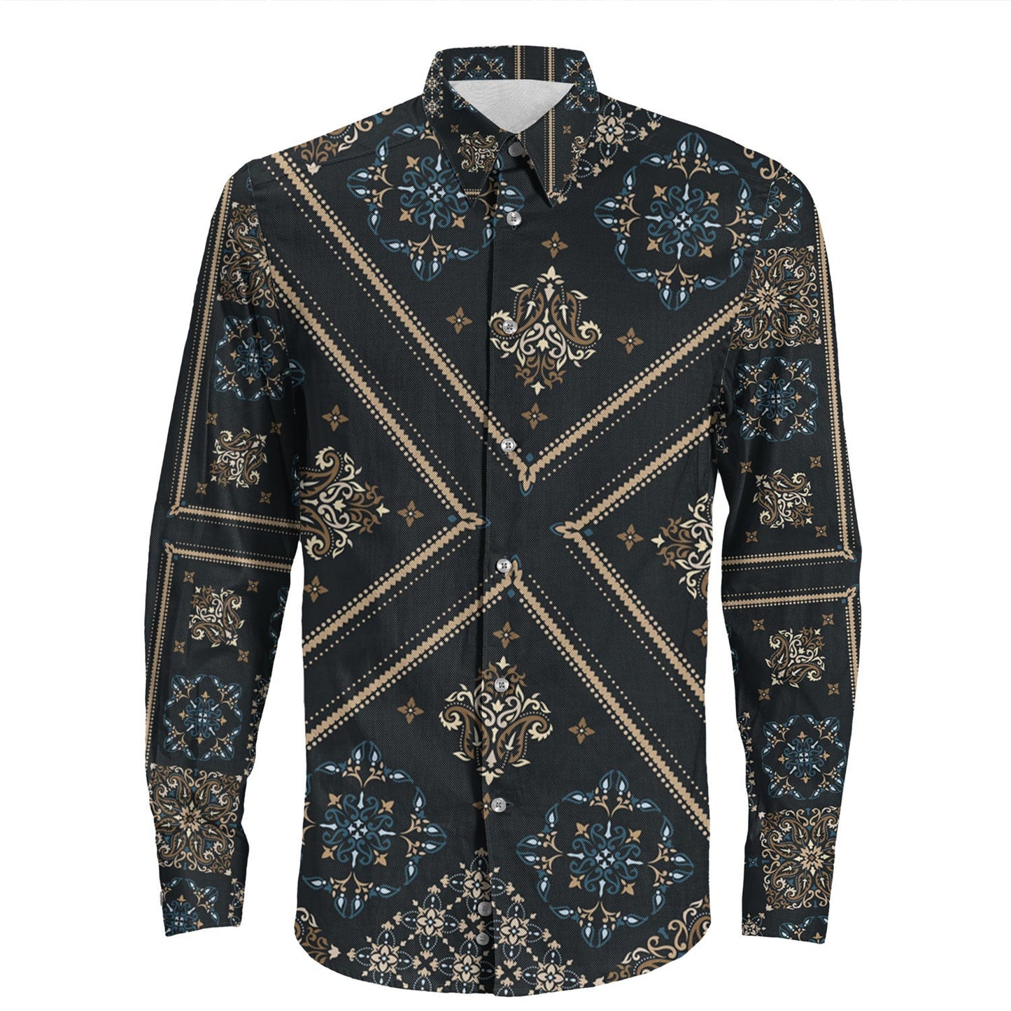 Shirt Paisley Bandana Pattern Seamless Long Sleeve Button Shirt