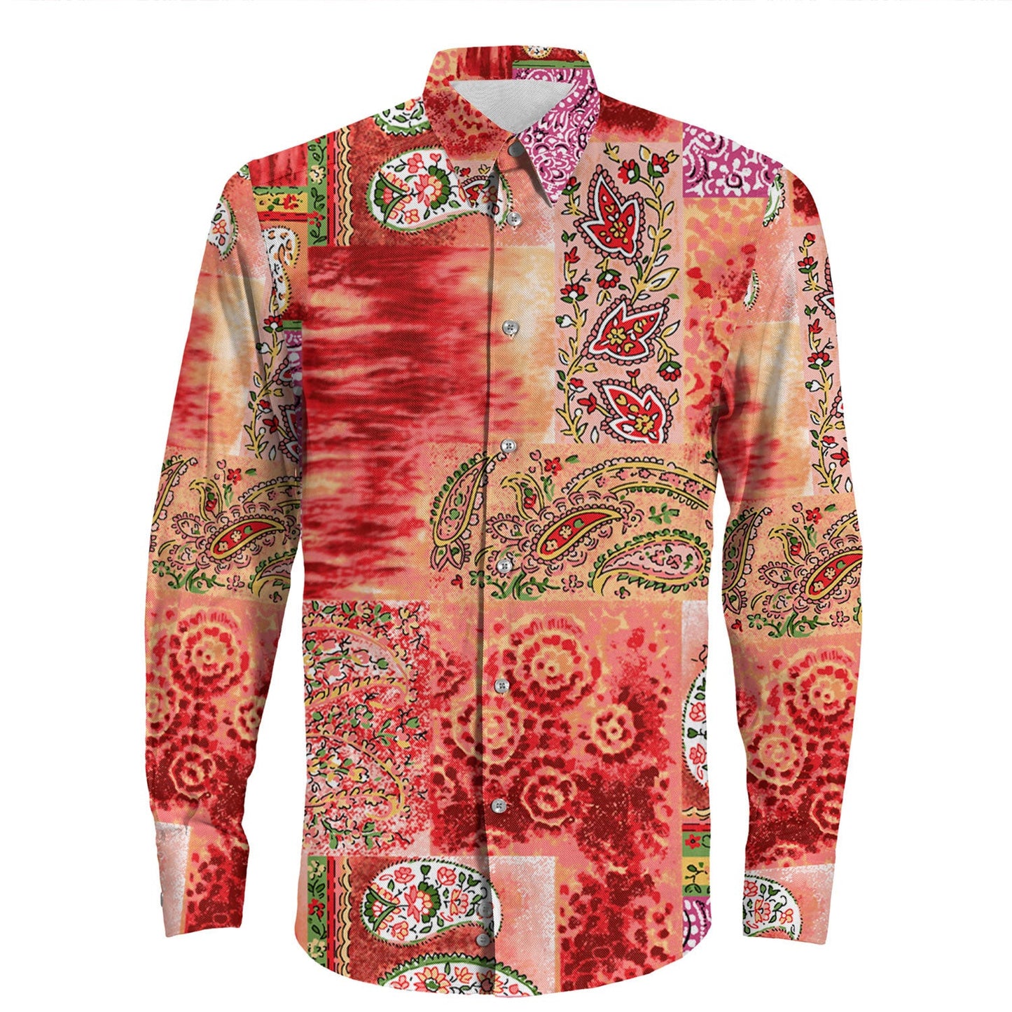 Shirt Paisley Bandana Pattern Seamless Long Sleeve Button Shirt