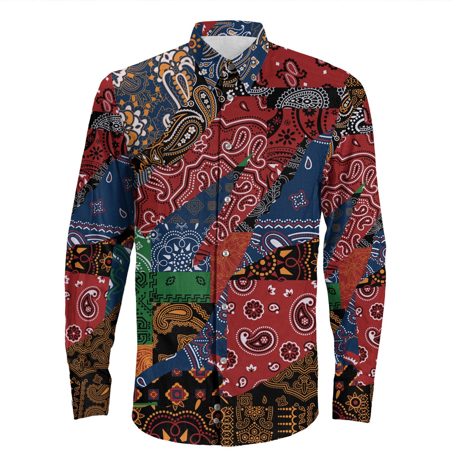 Shirt Paisley Bandana Pattern Seamless Long Sleeve Button Shirt