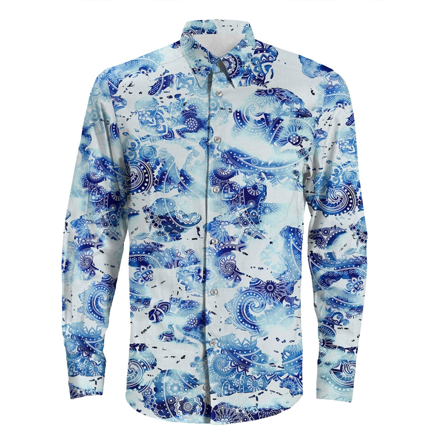 Shirt Paisley Bandana Pattern Seamless Long Sleeve Button Shirt