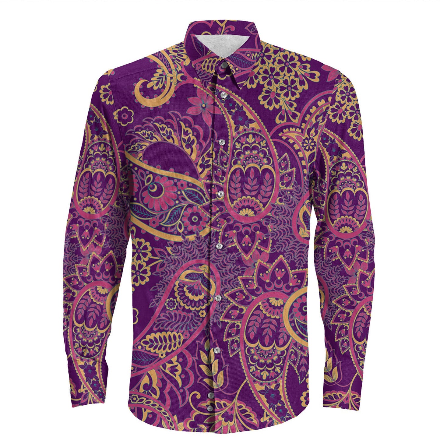 Shirt Paisley Bandana Pattern Seamless Long Sleeve Button Shirt