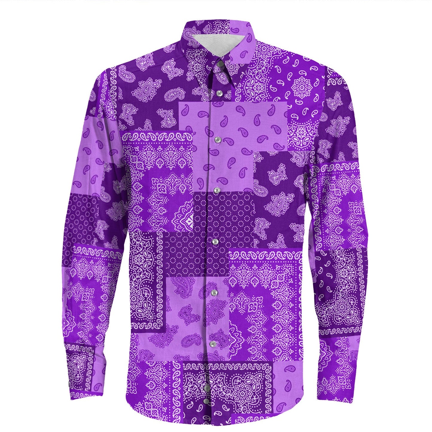 Shirt Paisley Bandana Pattern Seamless Purple Long Sleeve Button Shirt