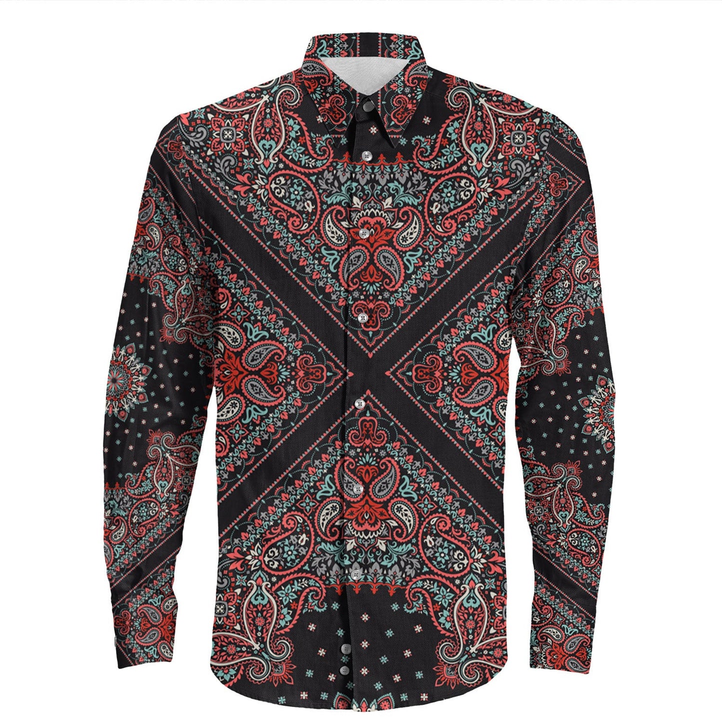 Shirt Paisley Bandana Pattern Seamless Long Sleeve Button Shirt