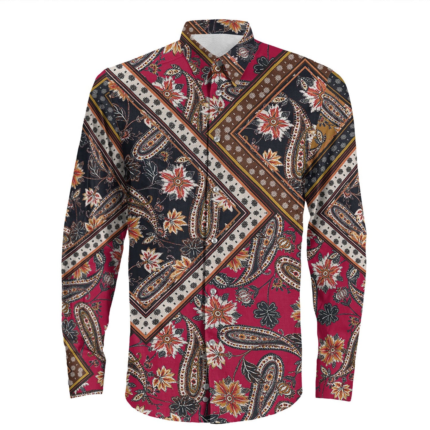 Shirt Paisley Bandana Pattern Seamless Long Sleeve Button Shirt