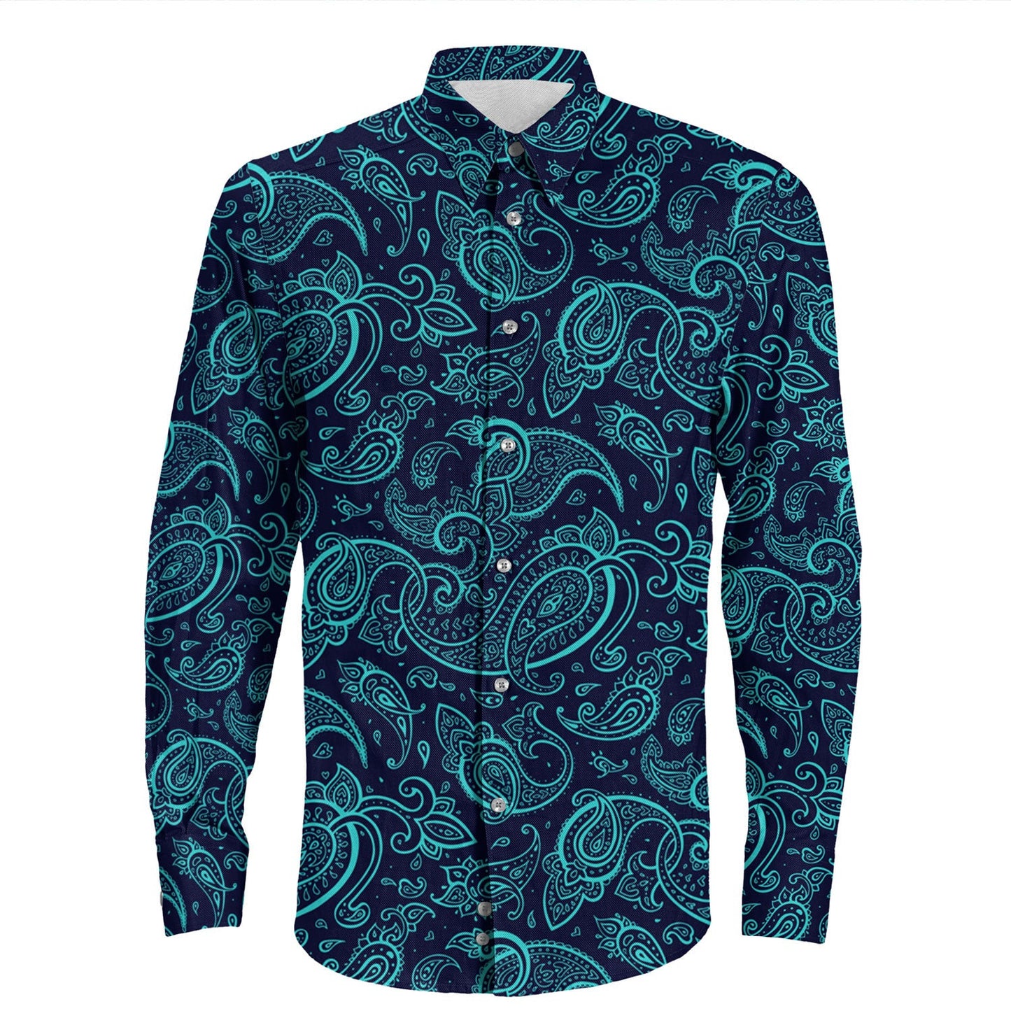 Shirt Paisley Bandana Pattern Seamless Long Sleeve Button Shirt