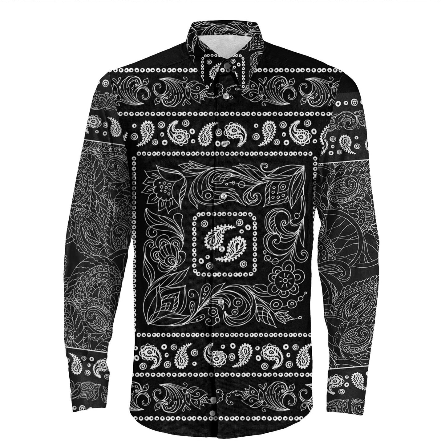 Shirt Paisley Bandana Pattern Seamless Long Sleeve Button Shirt