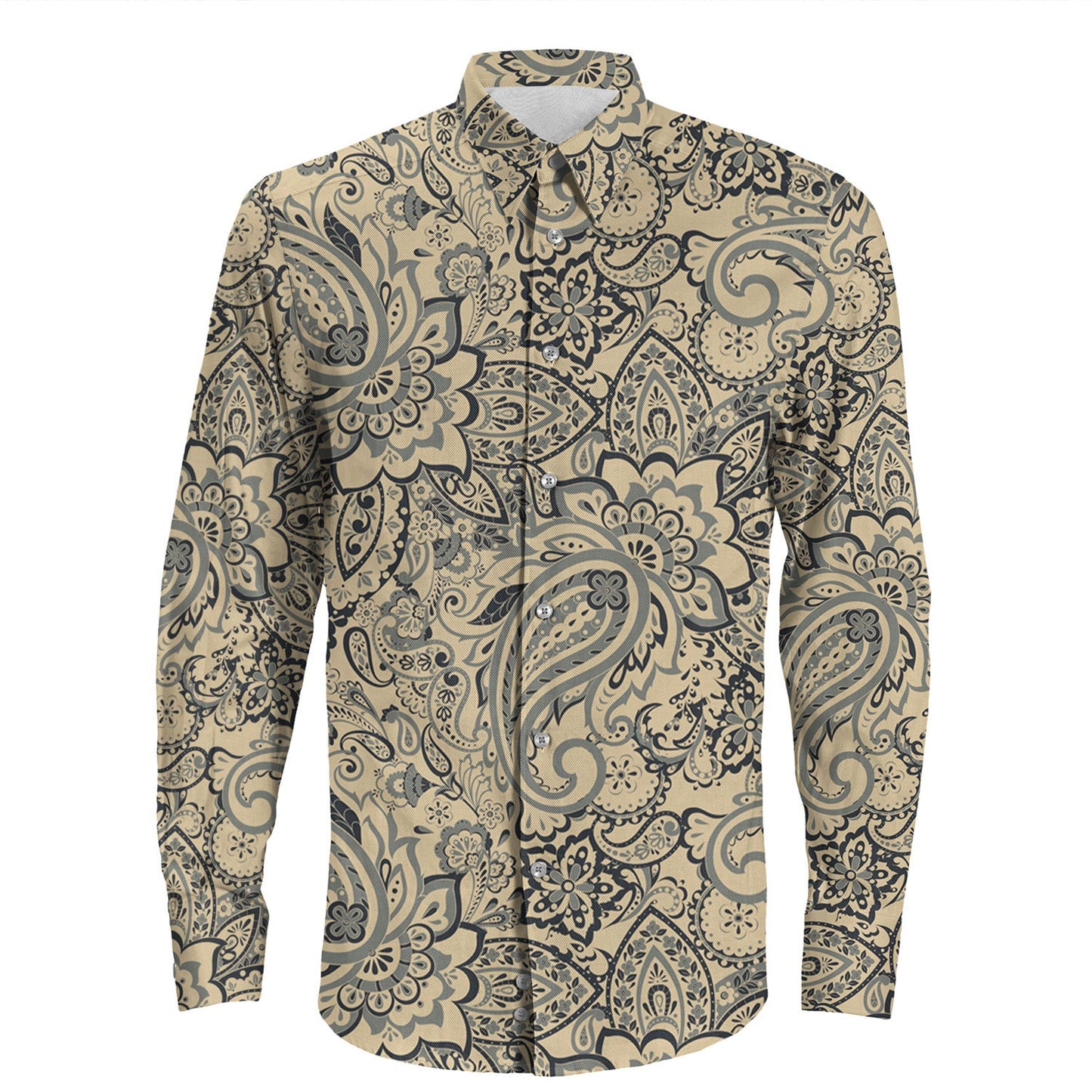 Shirt Paisley Bandana Pattern Seamless Long Sleeve Button Shirt