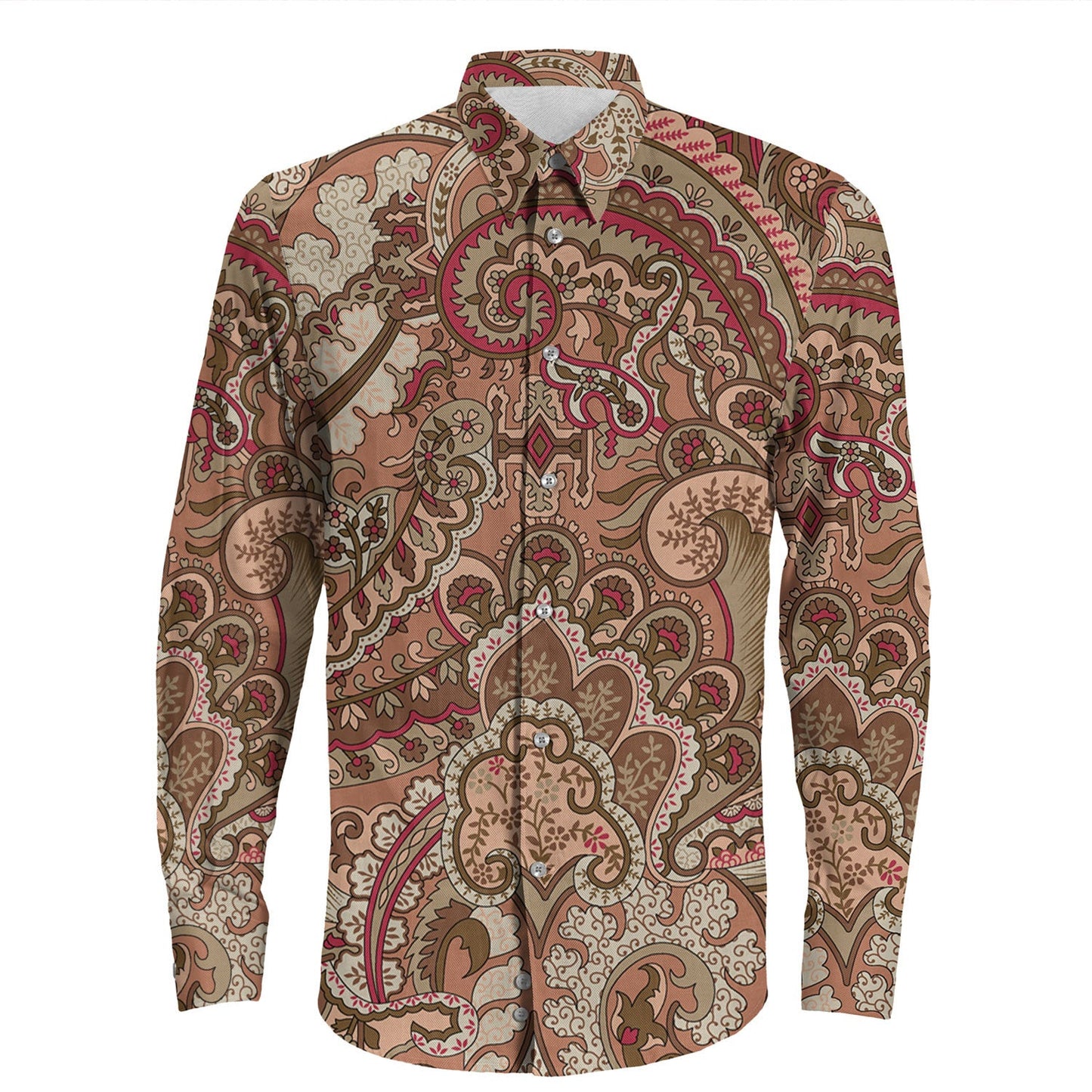 Shirt Paisley Bandana Pattern Seamless Long Sleeve Button Shirt