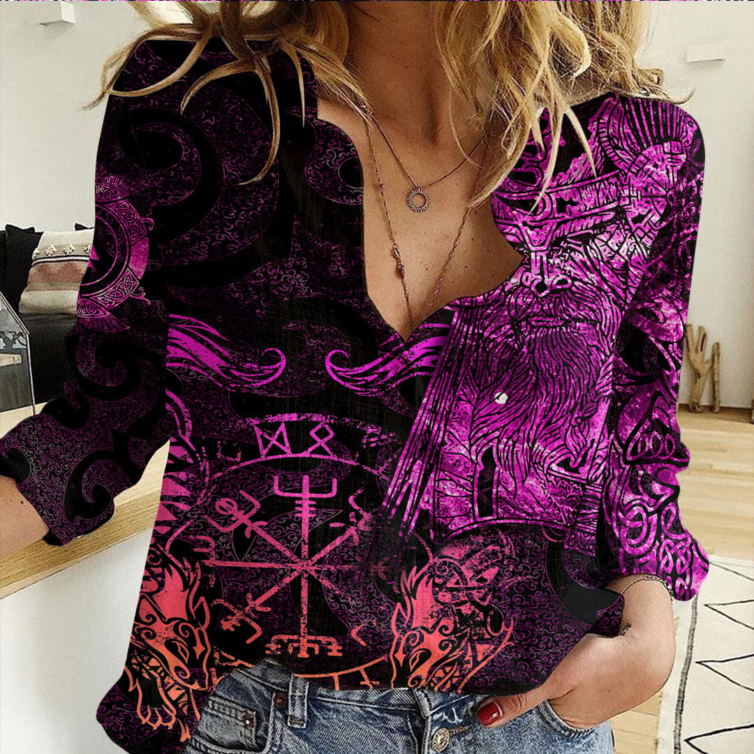 Clothing Viking Odin Tattoo Pink Version Casual Shirt