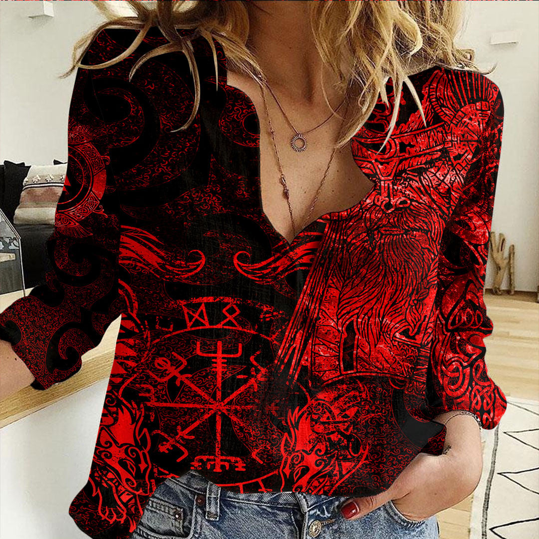 Clothing Viking Odin Tattoo Red Version Casual Shirt