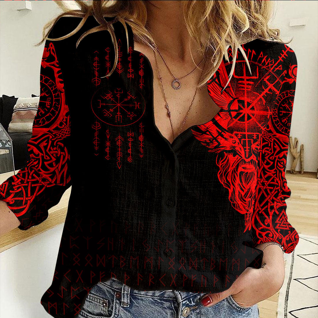 Clothing Viking Compass Vegvisir Tattoo Red Version Casual Shirt