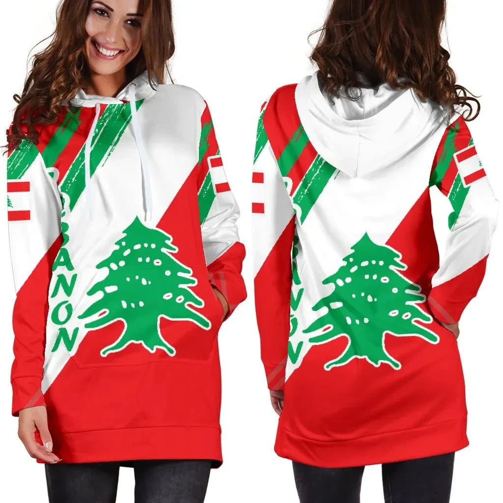 Lebanon Women's Hoodie Dress Lebanon Flag Polygon Style BN1524