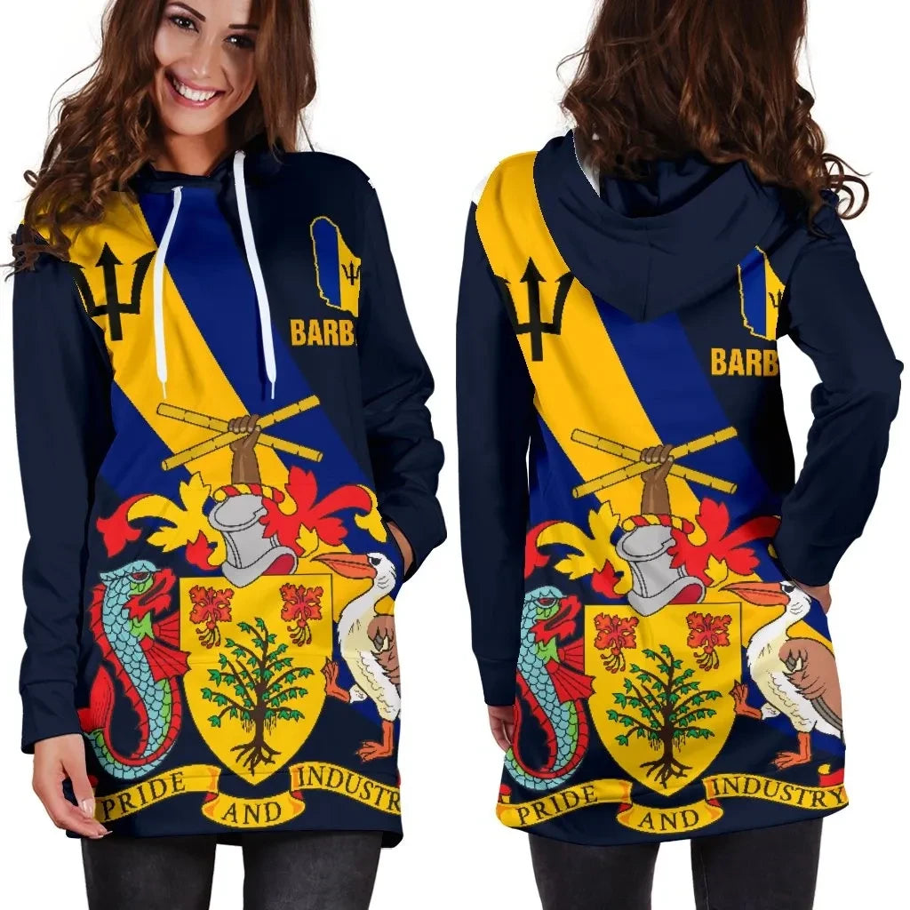 Barbados Women's Hoodie Dress Special Flag